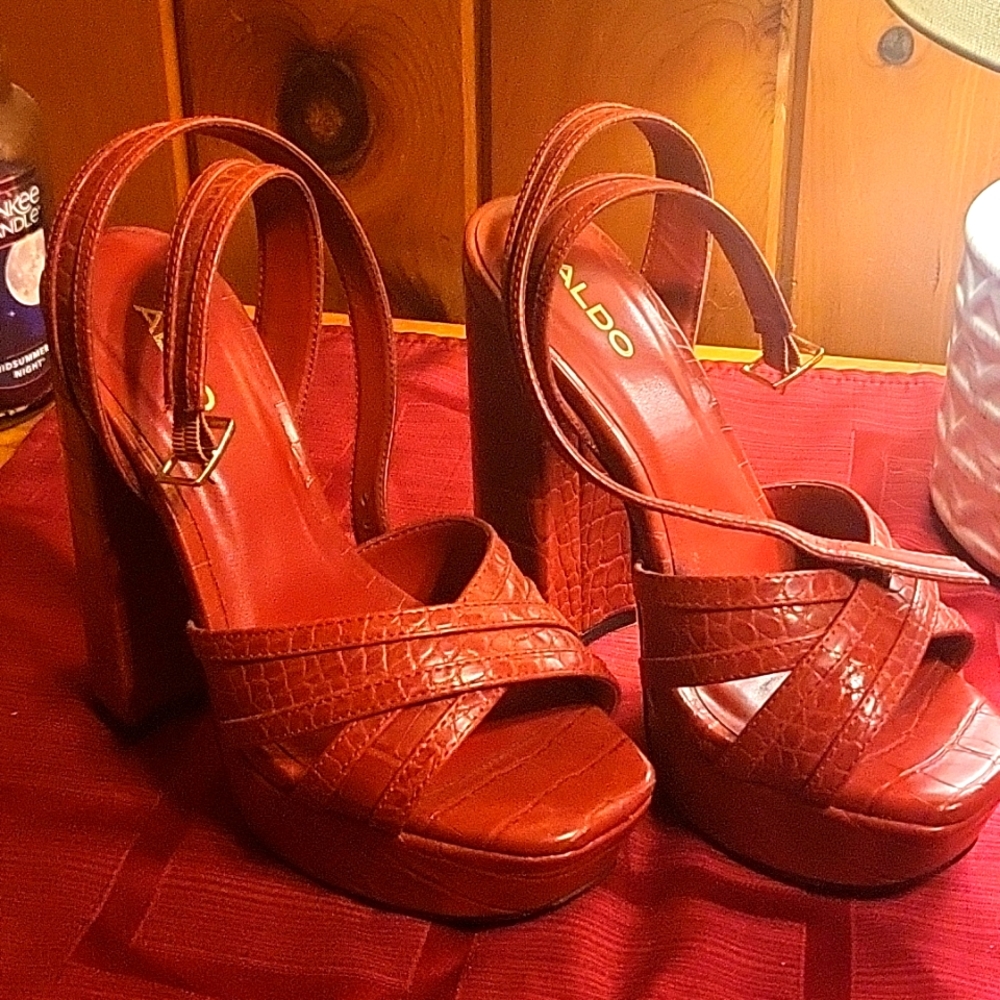 Aldo red strappy platform heels